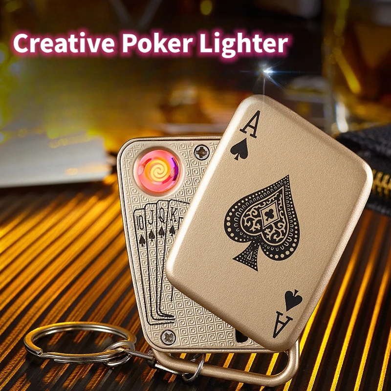 creative playing card keychain pendant,lighter, USB rechargeable tungsten wire electronic lighter portable funny smoking lghter