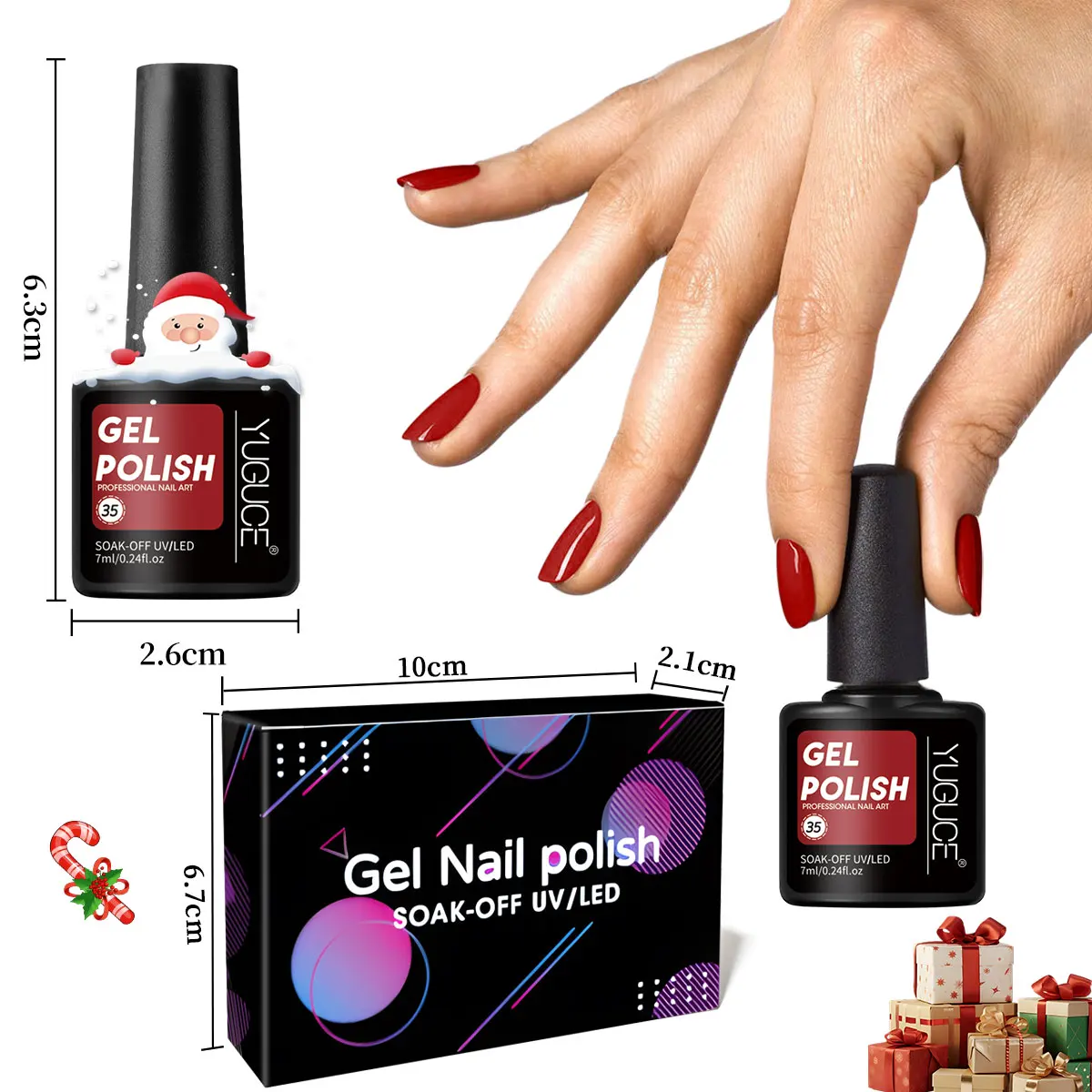 مجموعة Yuguce 6 قطع/صندوق لعيد الميلاد من سلسلة فن الأظافر، أخضر/أحمر/ذهبي/فضي، 0.24 أونصة لكل زجاجة، حجم زجاجة صغيرة، فن صالون الأظافر لأطراف الأصابع، مناسبة كصندوق هدايا للفتيات خلال العطلات، فن أظافر عيد الميلاد