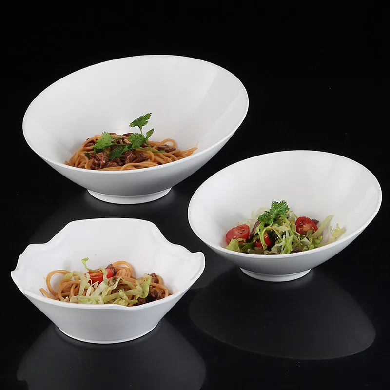 White Plastic Slanted Bowl, Melamine Tableware, Large Vegetable Salad Bowl, Restaurant, Noodle Bowl, Soup Bowls，kitchen Utensils