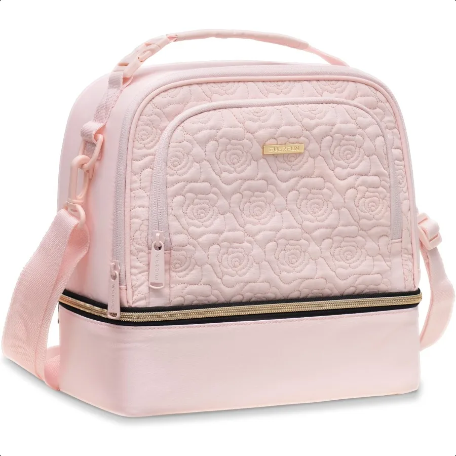 

Everfun Womens Lunch Box Two Compartments Insulated Lunch Tote Bag Large Leakproof Soft Cooler for Work Picnic Travel Pink