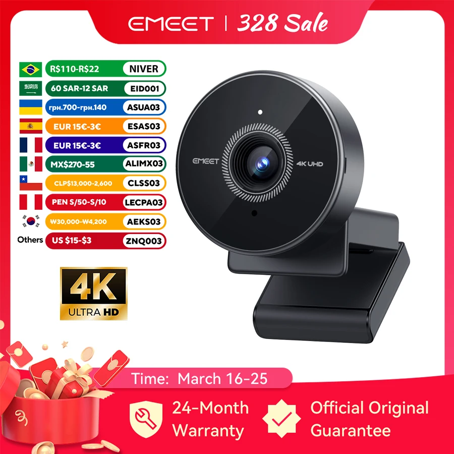 

EMEET Webcam 4K Autofocus Web Camera 1080p 60fps 70°FOV Webcam for Computer Video Call Portable USB Camera for Business Meeting