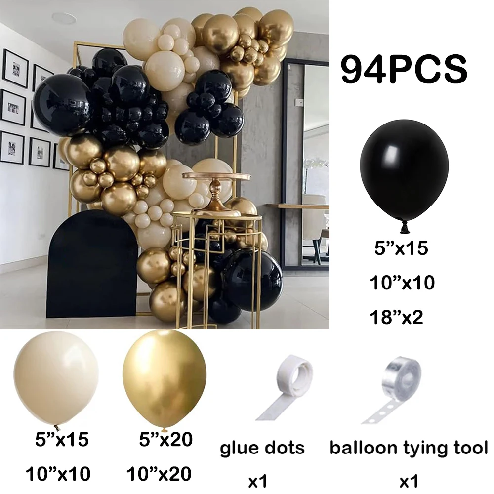 Black Balloon Kit White Sand Gold Latex Balloons Garland Arch Kid Birthday Party Graduation New Year 2024 Baby Shower Decoration