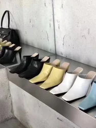 Women's Baotou Slippers Retro Square Toe High-Heeled Sandals Spring Summer Versatile Lazy Mueller Shoes No Heels
