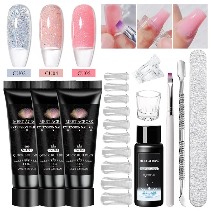 MEET ACROSS Kit gel per unghie da 20 ml per estensione rapida Nail Art Gel Strumenti per unghie Estensione delle dita Soluzione acrilica Smalto gel Nail Art