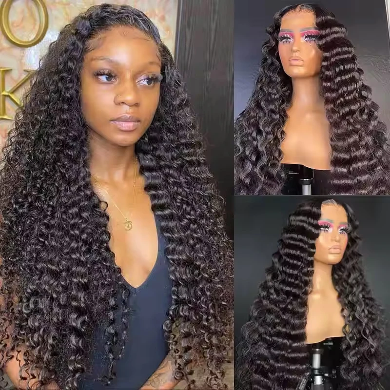 230% Density Deep Wave Lace Front Wig Human Hair HD Lace Frontal 13x4 13x6 Pre Plucked With Baby Hair For Women Natural Black