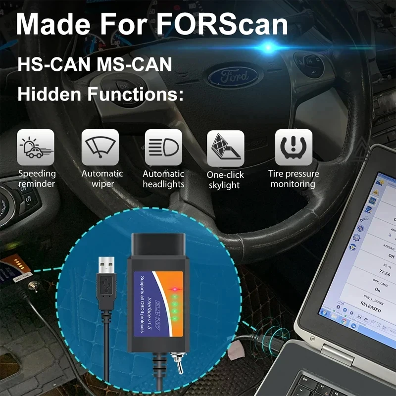 FORScan ELM327 V1.5 USB PIC18F25K80 Chip OBD2 Scanner Code Reader Auto Diagnostic Tool For Mazda Ford Freeshipping