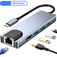 5 In 1 USB C Hub Type C To 4K -compatible Adapter RJ45 Network 100M Ethernet Lan Charger Port Adapter For Macbook Pro