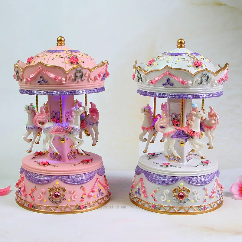 Carousel Music Box Sky Castle Christmas Birthday Gift for Kids Rotating Merry Go Round Model