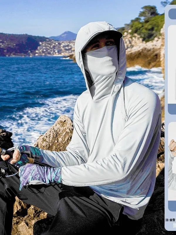速乾性アイスシルク釣り用日焼け止め服夏用メンズ軽量通気性フード付きフェイスマスク付きルアー服