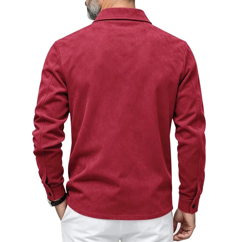 Herren-Freizeitjacke aus Kunstwildleder mit Kragen, langen Ärmeln, Knopfleiste vorne und Brusttaschen, geeignet für Frühling und Herbst. – Detail 19