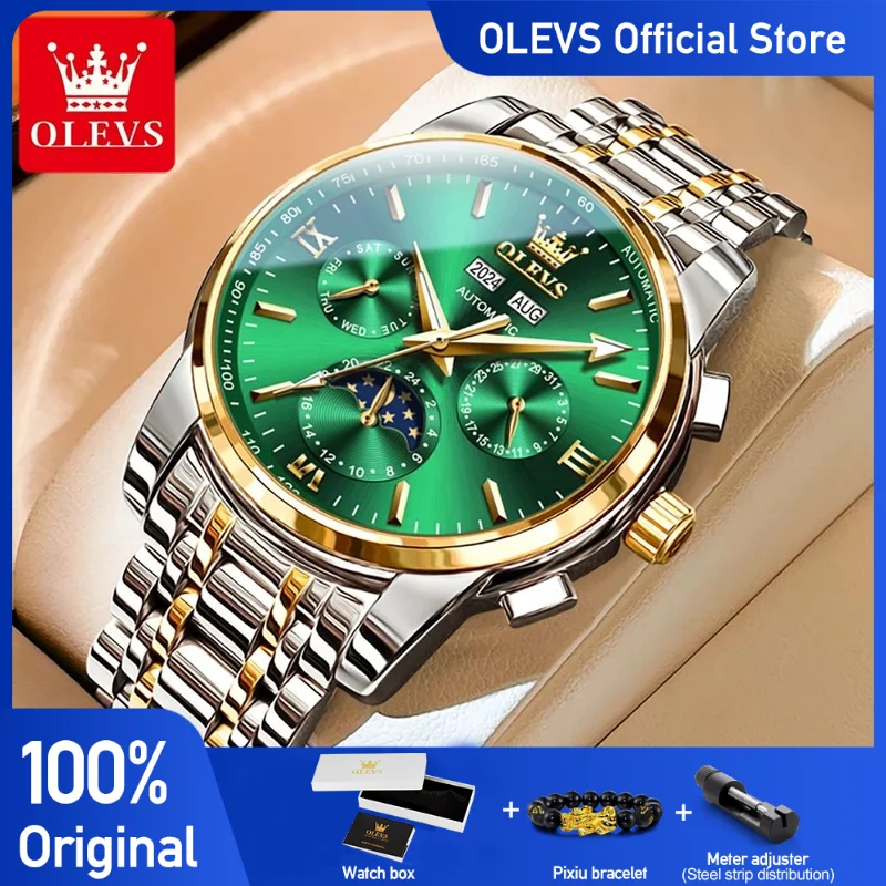 

OLEVS 6633 Automatic Watches Men Mechanical Wristwatch Luxury Dress Moon Phase Stainless Steel Waterproof Luminous Wristwatch