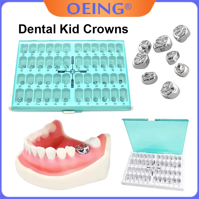1Set Dental Children's Preformed Metal Crown Kit, Stainless Steel Orthodontic Temporary Crowns, Dental Materials