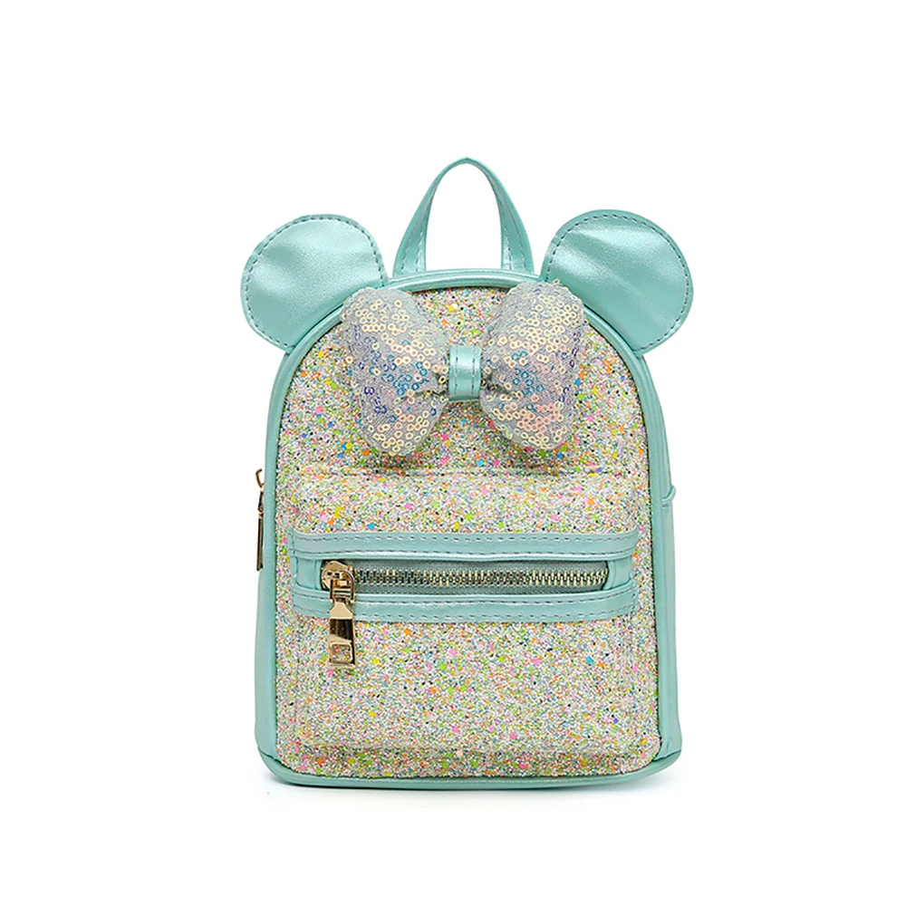 Disney Girls Backpack Kids Fashion Minnie Schoolbags Cute Sequin Bowtie Ears Backpack Children Double Shoulder Schoolbags Gifts