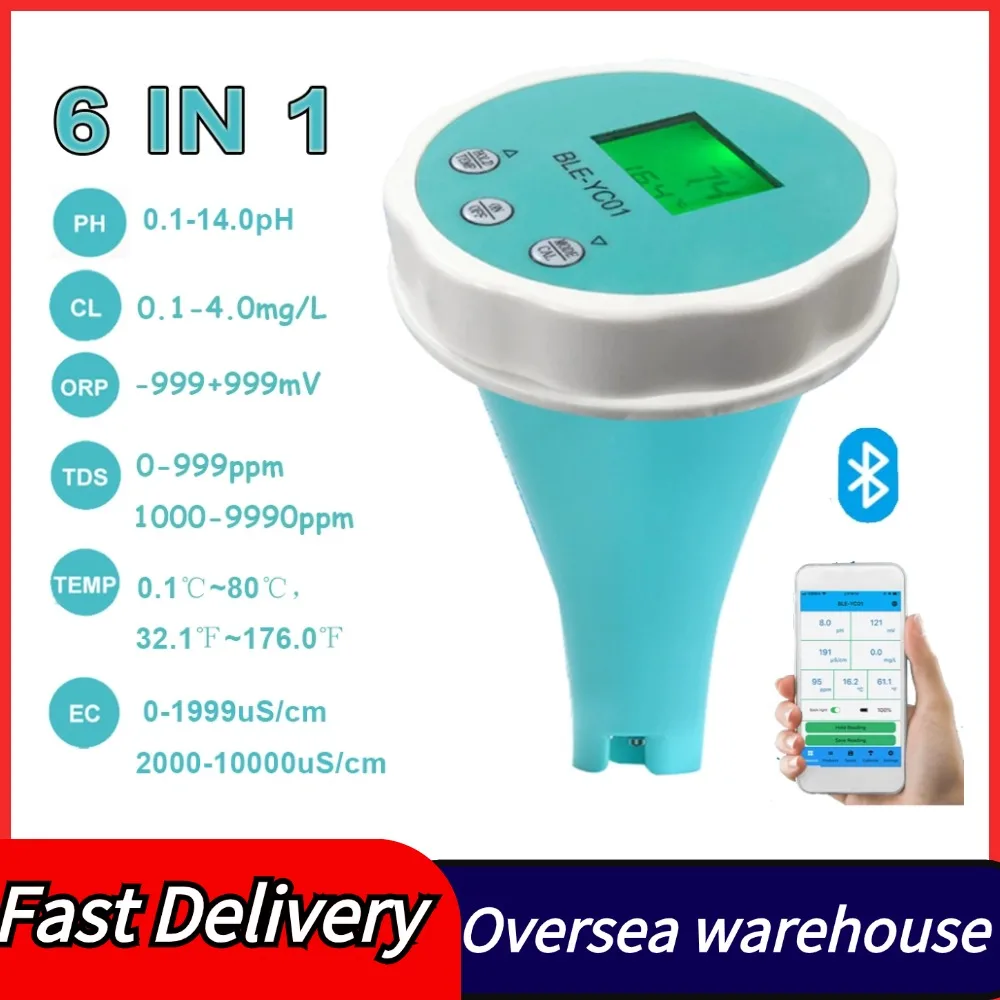 6 In 1 Water Quality Detector PH EC TDS ORP Temperature Chlorine APP Display Multi-function Swimming Pool Water Quality Tester