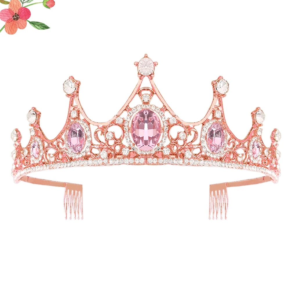 

Корона со стразами, свадебный головной убор, аксессуары для волос невесты, элегантный головной убор для вечеринки, выпускного вечера, женский розовое золото, розовый