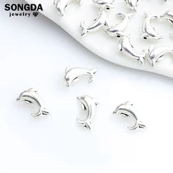 20pcs Cute Dolphin Antique Silver Color Alloy Beads 0.7mm Small Hole Animal Metal Bead DIY Jewelry Bracelet Necklace Accessories