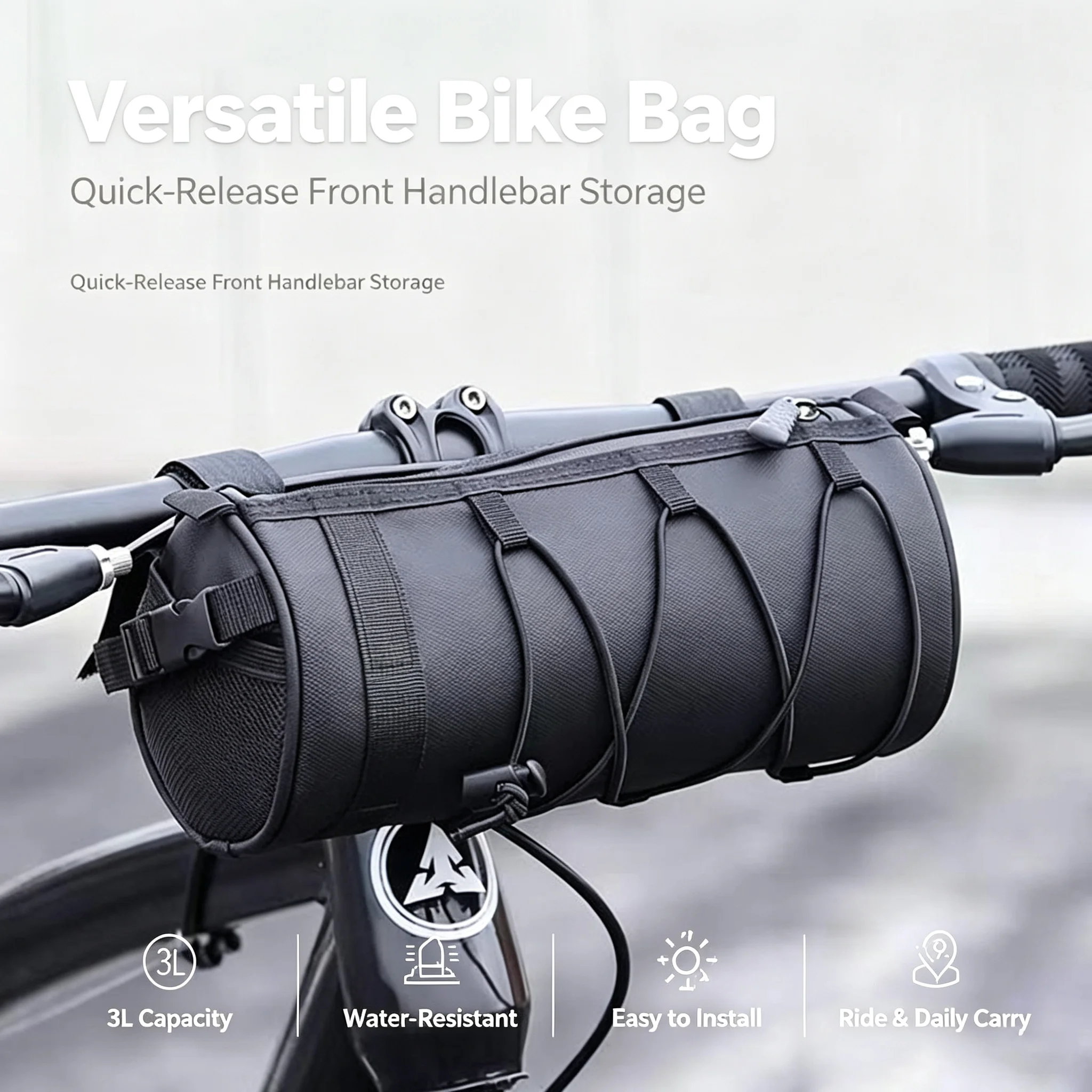 Vielseitige Fahrradtasche 3L Wasserabweisende Fahrrad-Lenkertasche mit Schultergurt Reißverschluss Große Öffnung Oberrohr-Tasche