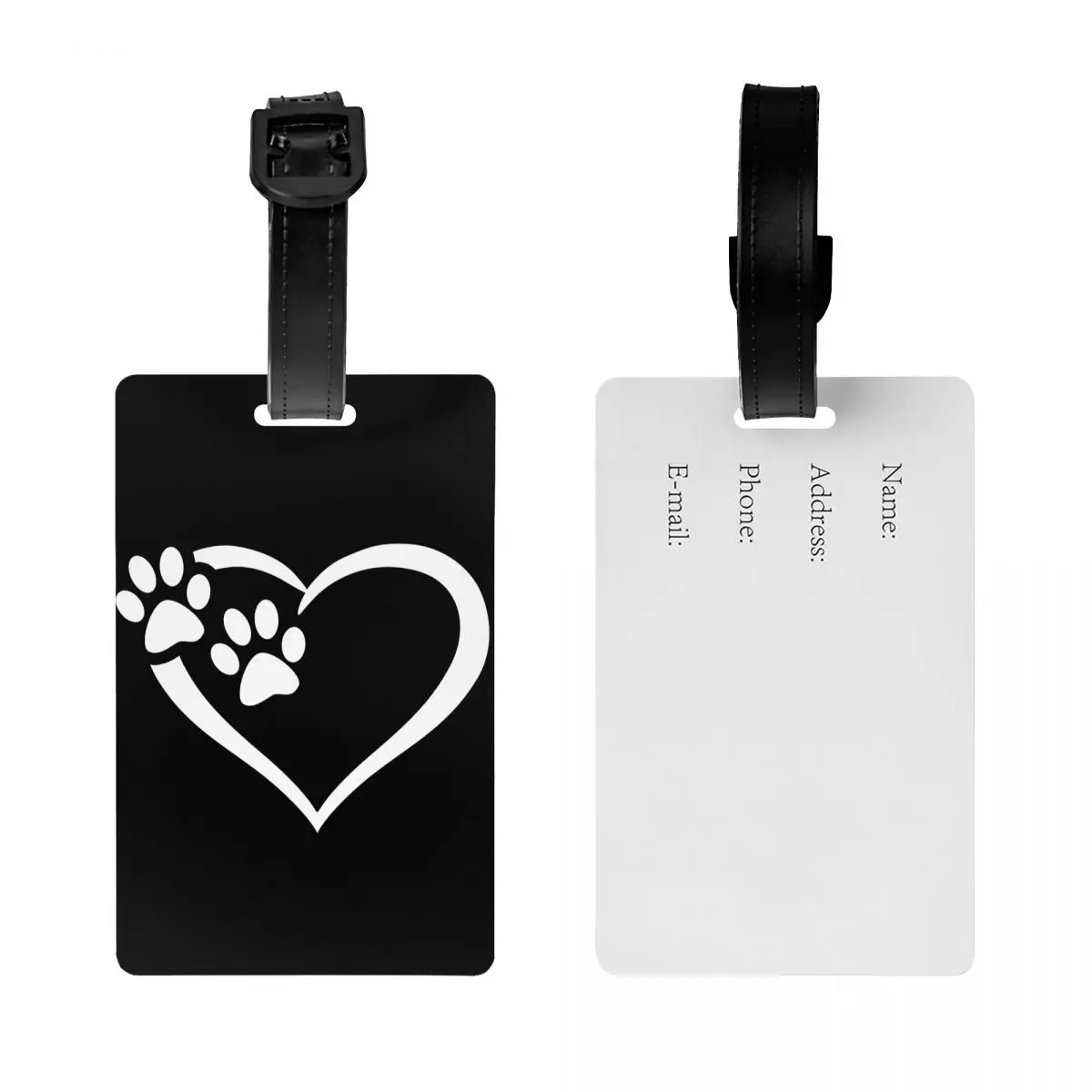 Custom Heart Paw White Decal Luggage Tags Custom Animal Baggage Tags Privacy Cover ID Label