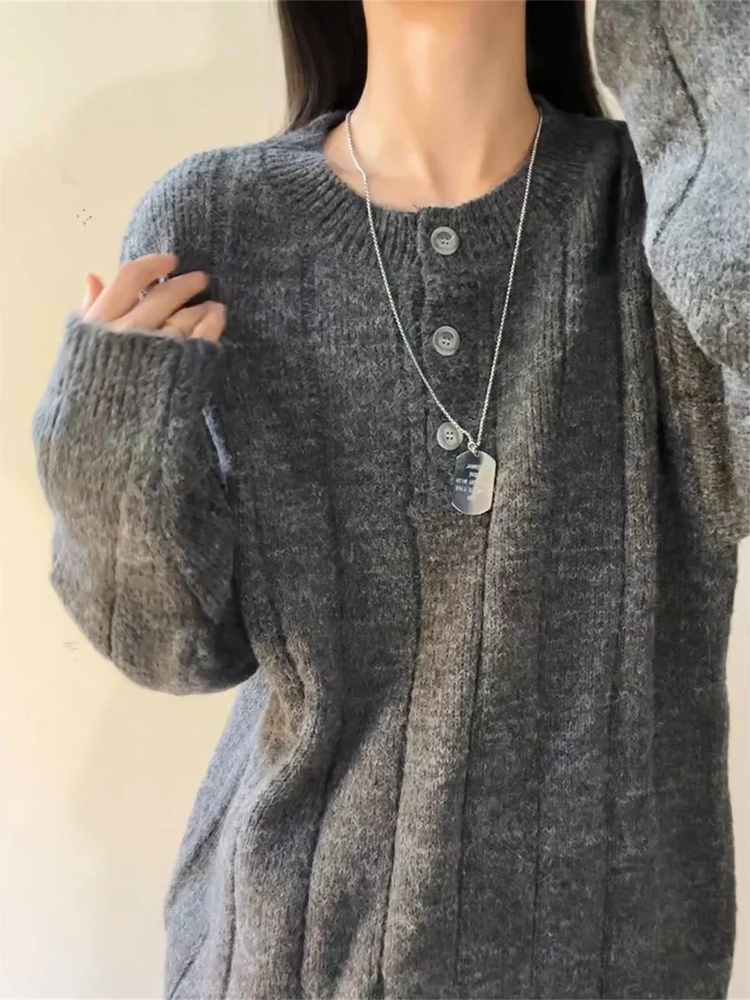 

Cleanfit American Sle Men's Henry Collar Sweater Autumn Lazy Loose Knitted irt Couple's Outerwear Soft Comfortable Polyes...