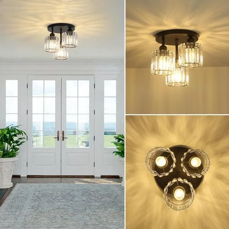Crystal Ceiling Lamp Modern Lamp Black Kitchen With Transparent Lampshade Corridor Dining Room Entrance Bedroom Lamp