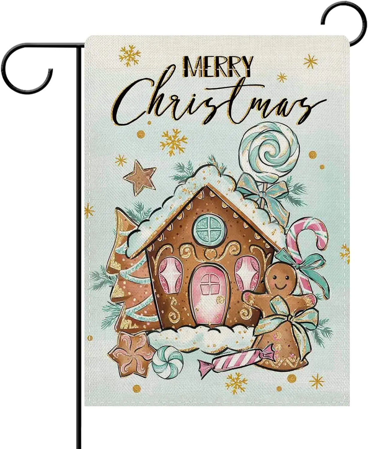Dyrenson Merry Christmas Gingerbread House Decorative Garden Flag, Xmas Peppermint Candy Cookie Yard Outside Home Decoration AAO
