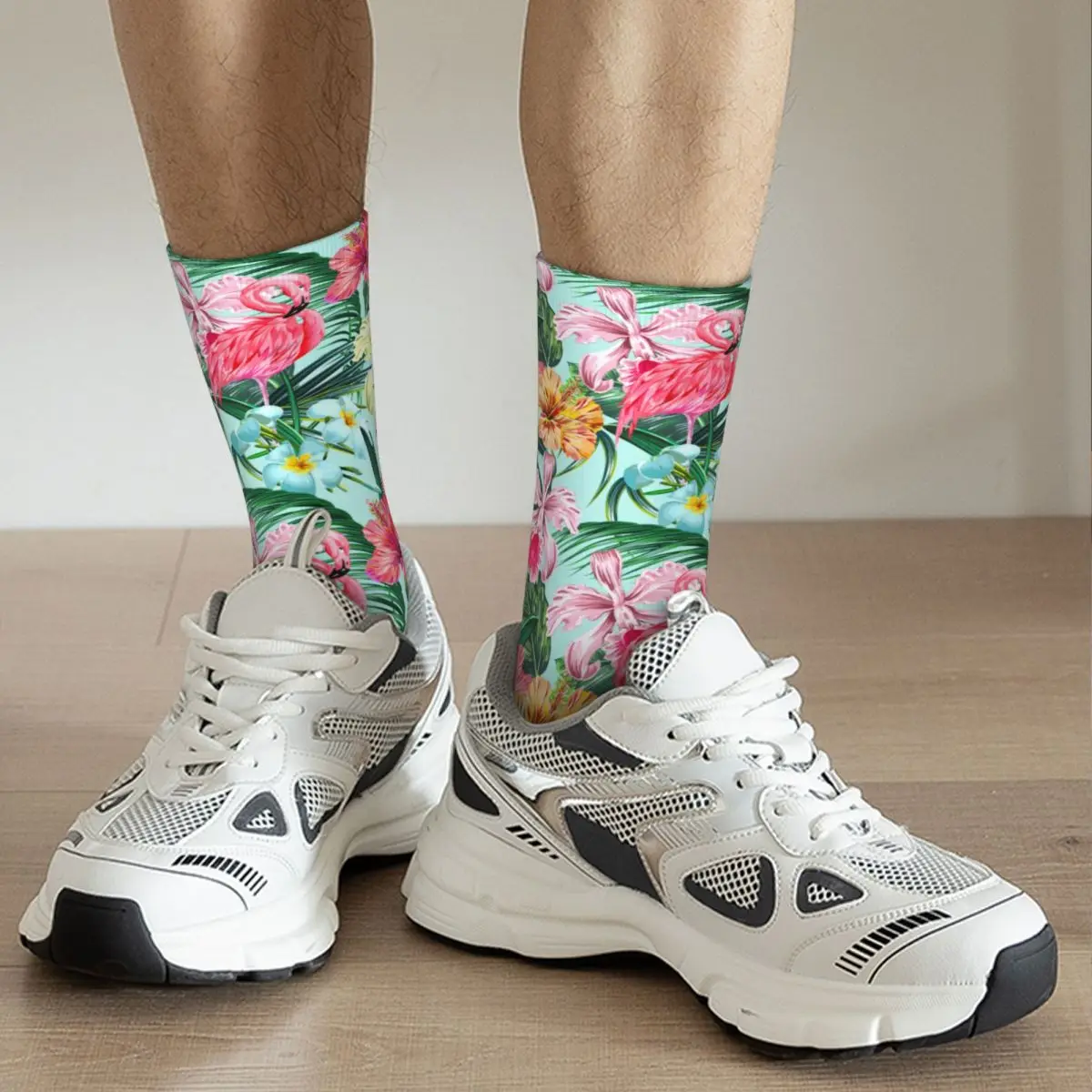 Autumn Winter Casual Women Men Summer Tropical Palm Leaves Socks Birds Non-slip Basketball Socks