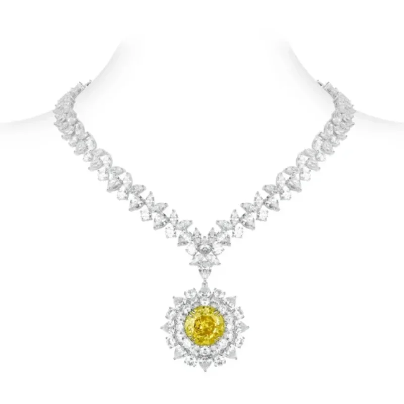 

BELLUX Pendant 925 Silver Synthetic Zircon Yellow White Full Diamond Sunflower Luxury Fashion Necklace Banquet Jewelry