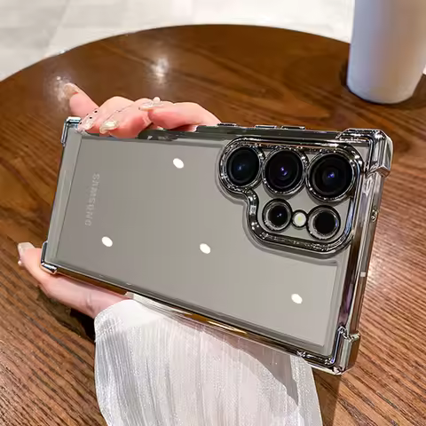 Luxury Clear Plating Shockproof Case for Samsung Galaxy S24 S23 FE S22 S21 S20 Plus Note10 20 Ultra Hard Armor Cover