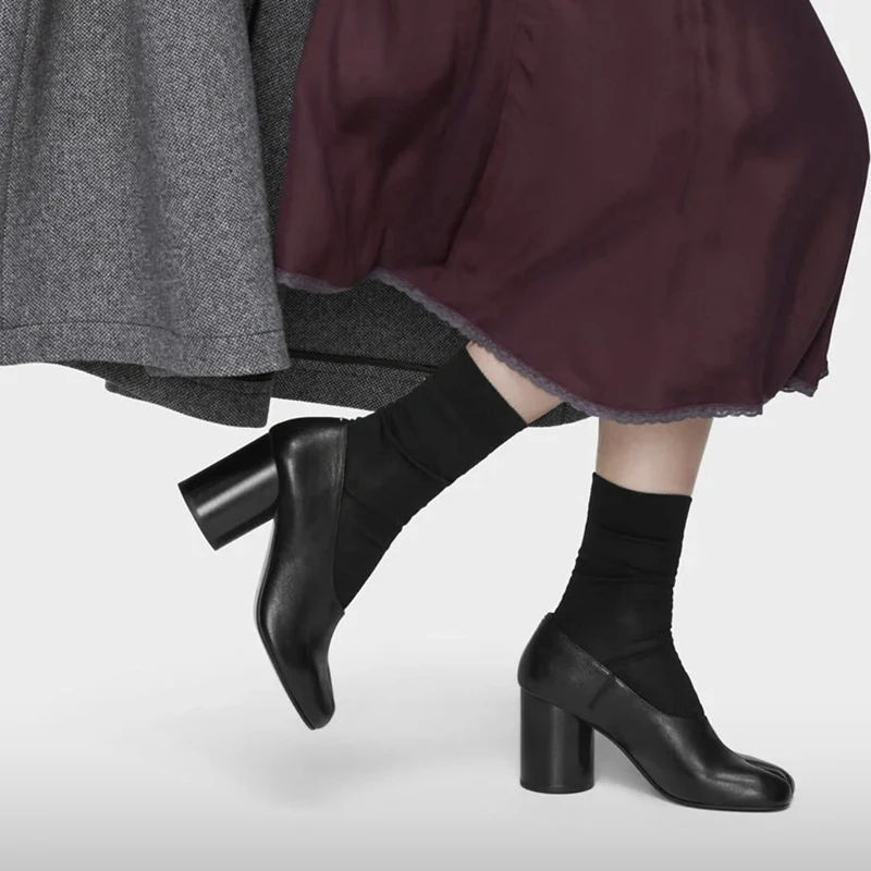 Luxury Brand Design Split Toes Women Shoes Retro Split-toe Horseshoe High Heels Spring New Thick Heel Outer Wear Trotter Shoes