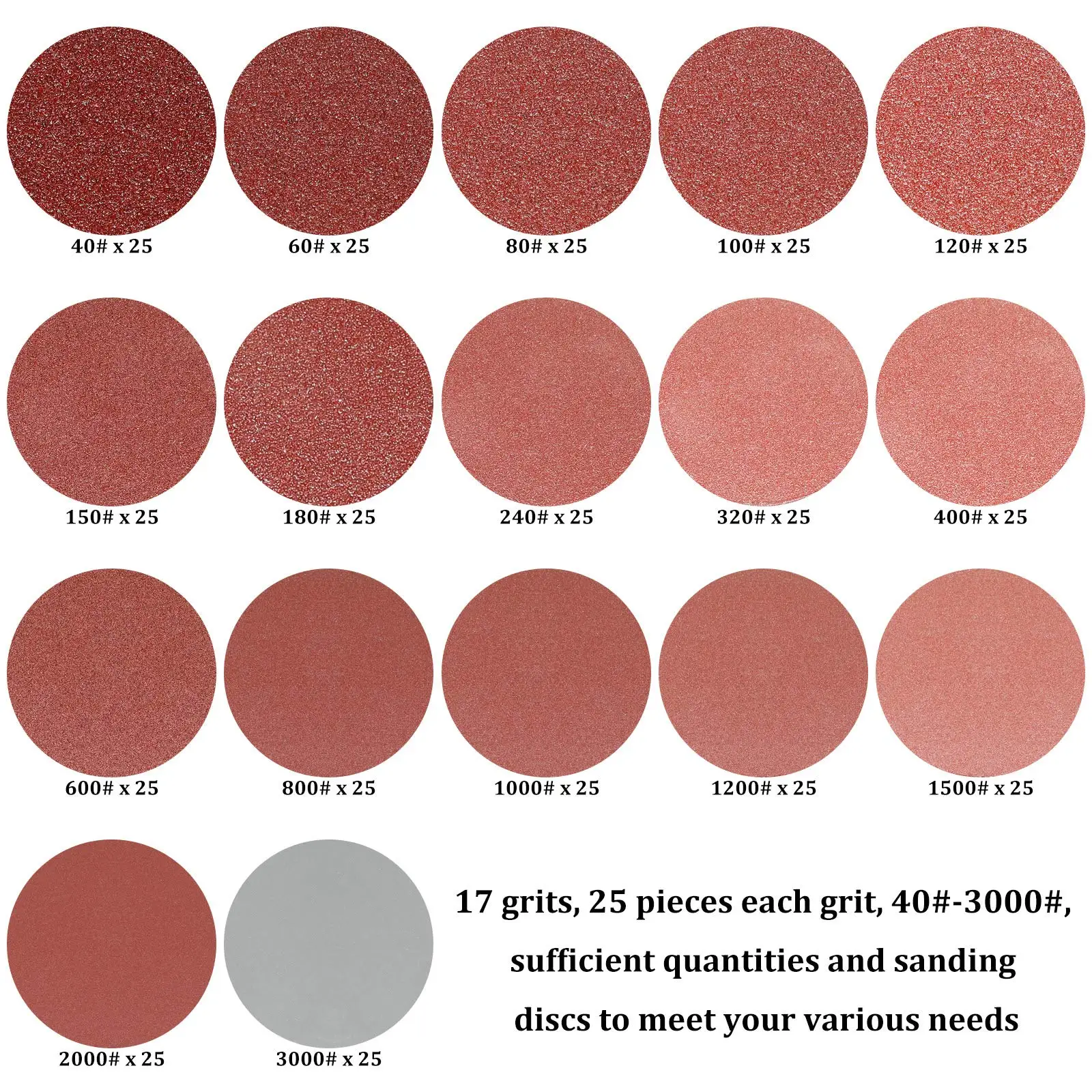 2 Inch Hook and Loop Sandpaper Kit 428 Pcs Assorted Grit 40-3000 with 1/4 Inch Round Shank Backing Pad Soft Foam Buffering Pads