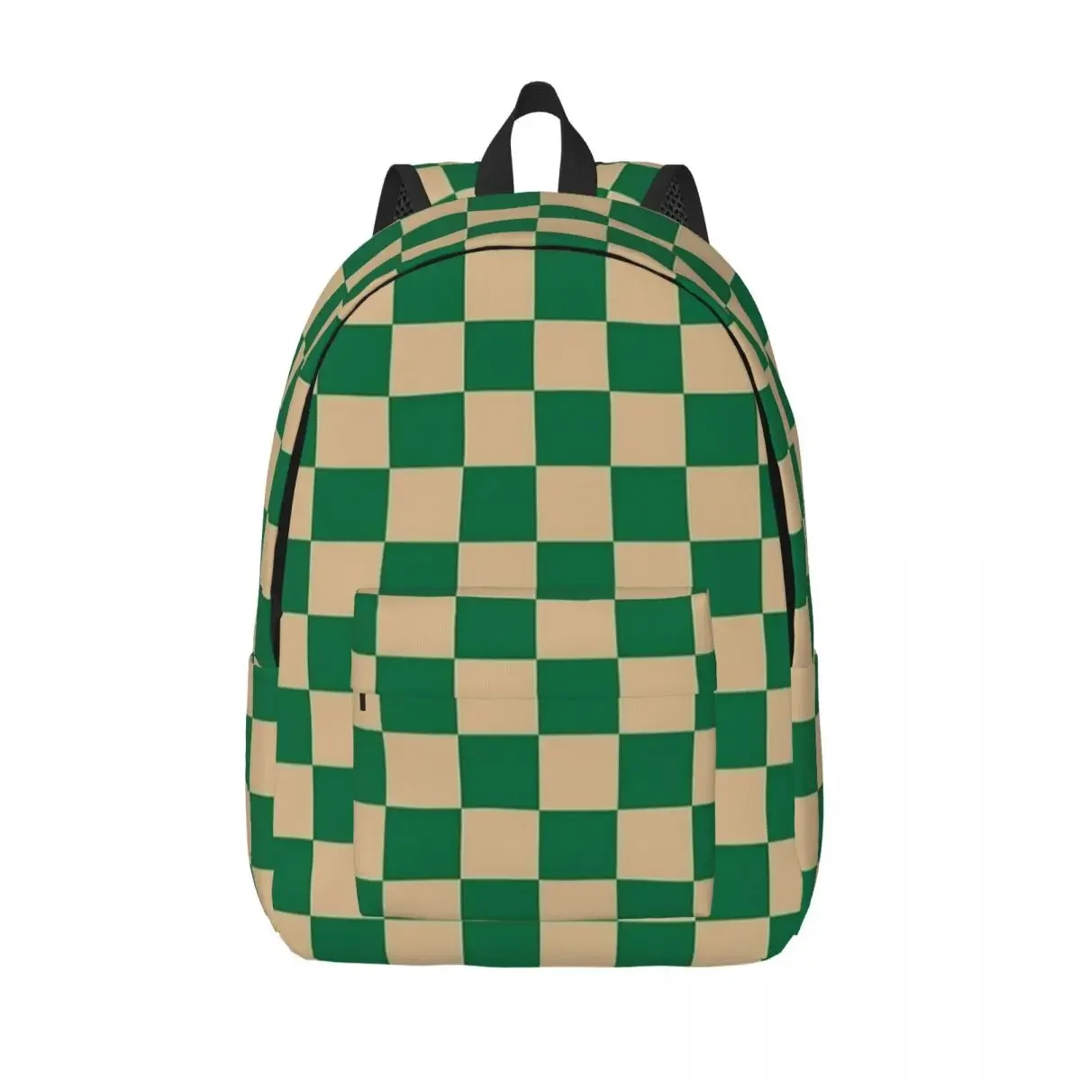 Tan Brown And Cadmium Green Checkerboard Backpack Gift Student Hiking Travel Checkered Daypack for Men Women College Canvas Bags