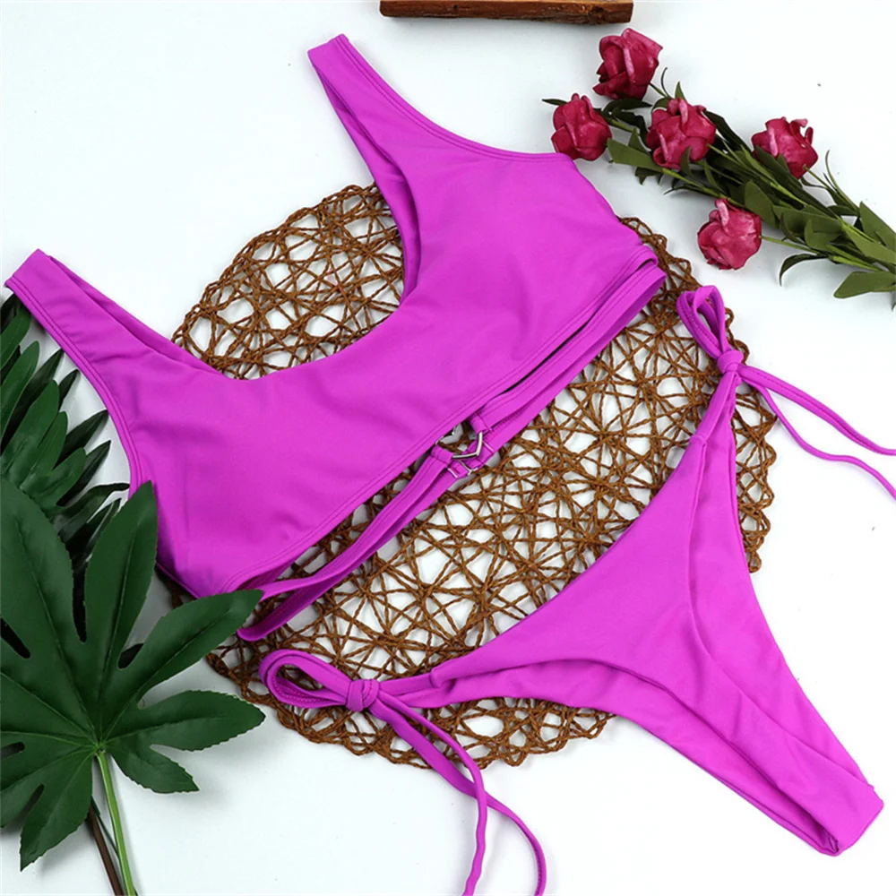 Serce bikini Hollow Tankini elegancki fioletowy strój kąpielowy String Tanga damskie stroje kąpielowe Y2K brazylijski zestaw kąpielowy na plaży Biquini Feminino
