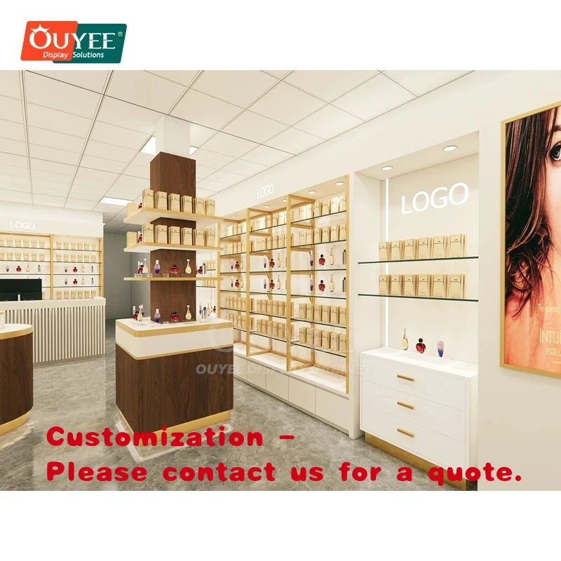 custom.Scalable Designer Store Tempered Glass Retail Display System Perfume Boutique Design