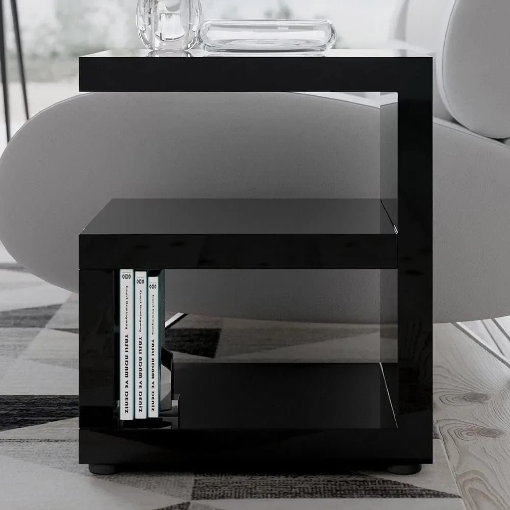 Furniture Jayden High Gloss Modern Side Table - Black mesas de noche 16