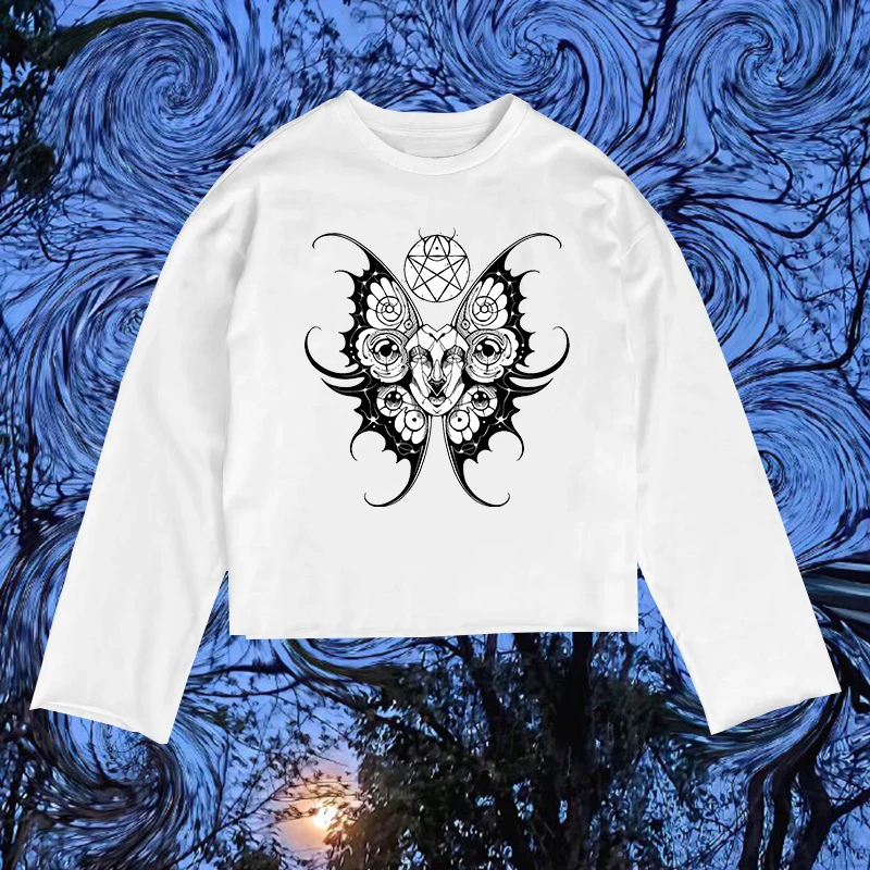 

2000-е годы модные футболки в стиле хип-хоп с длинным рукавом женские Harajuku повседневные готические тонкие топы уличная одежда креативные футболки с принтом комиксов