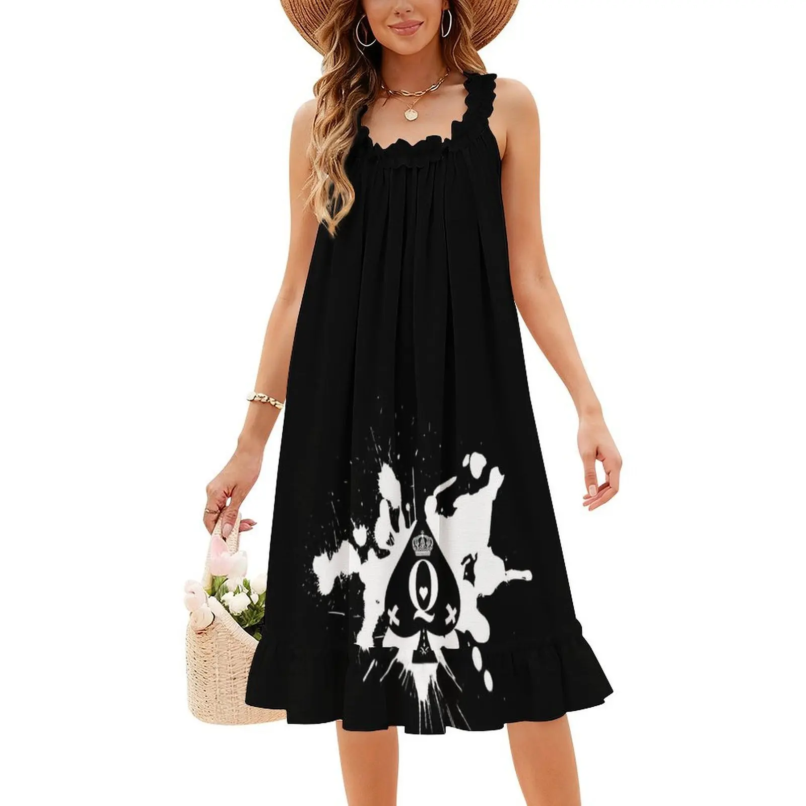 فستان ملكة الأشياء بأسمائها الحقيقية البوهيمي بدون أكمام متعدد الطباعة لحفلات العطلات على الشاطئ فستان ملكة بأسمائها الحقيقية ملمس محظوظًا للنساء