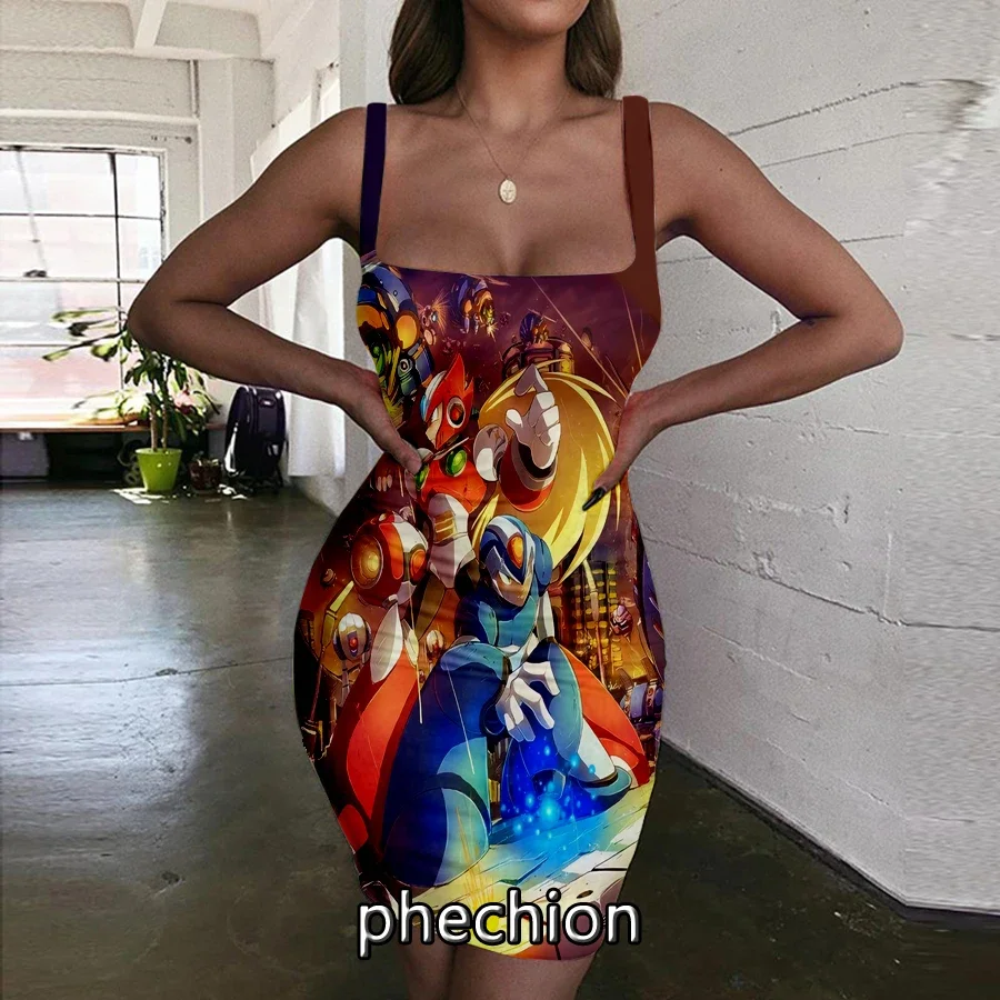 

phechion Cartoon Mega Man 3D Print Dress Women Halter Sleeveless Fashion Ladies Dresses Novel Sexy Womens Clothing G26