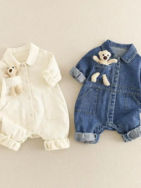 

Джинсовый комбинезон для мальчиков Sli, осенний наряд, одежда для новорожденных, весенне-летний комбинезон, утепленный, с длинными рукавами, с кроличьим мехом