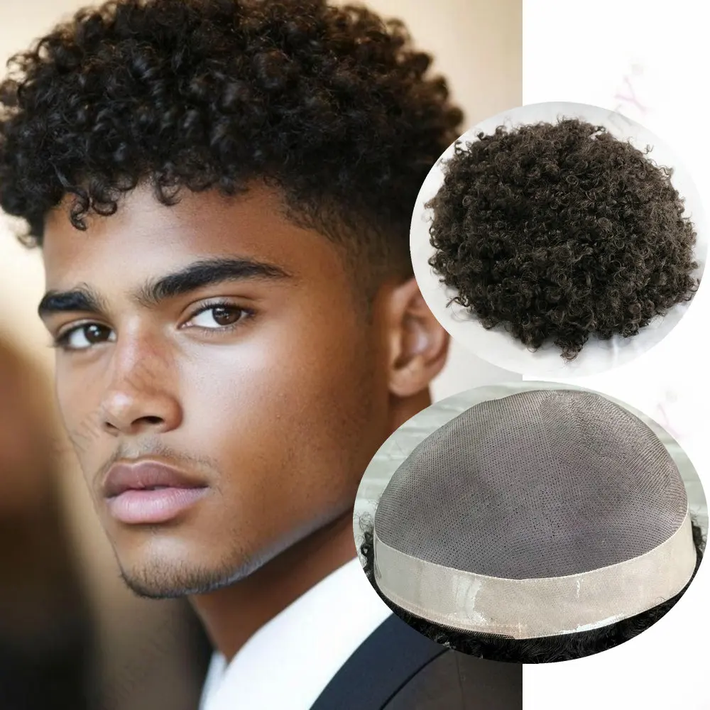 

8mm/10mm Kinky Curly Super Durable Mono NPU Base Afro Black Man Toupee Human Hair Natural Hairline Capillary Prothesis System