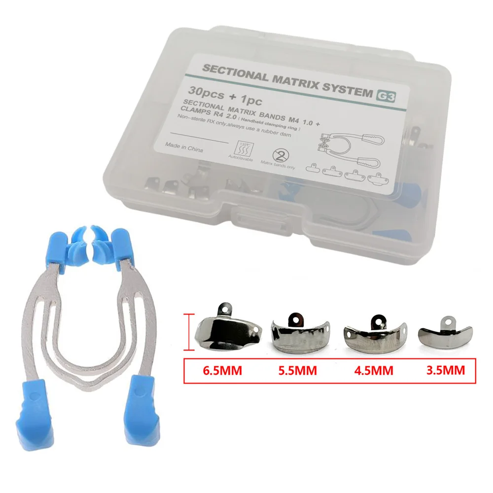 

High Quality Dental Matrix Bands Clamps Kit Sectional Contoured Metal System for Resin Fillings with Separating Rings Tools