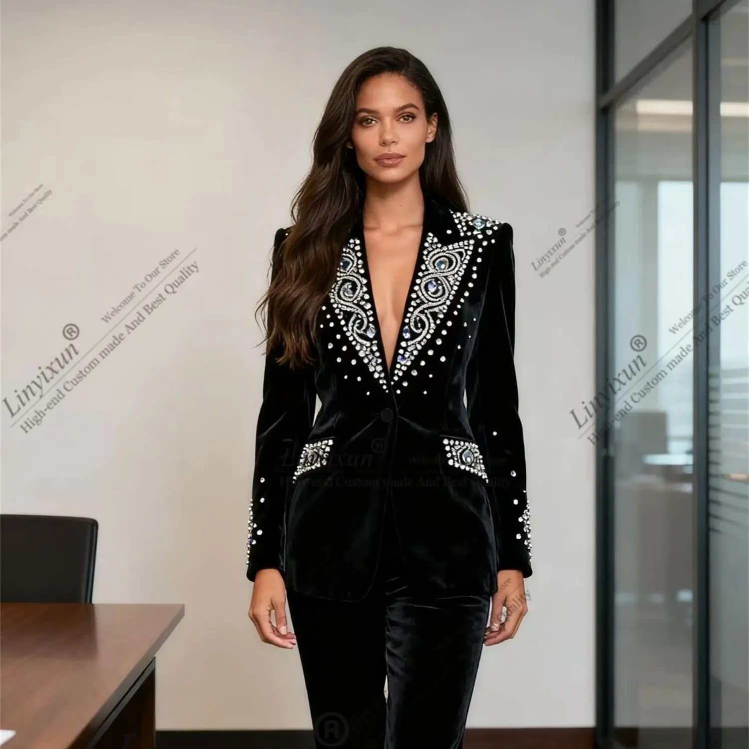 

Elegant Temperament Of Bride Dresses Customized Shiny Luxury Breasted Women Suits Banquet Party Tuxedo костюм женск