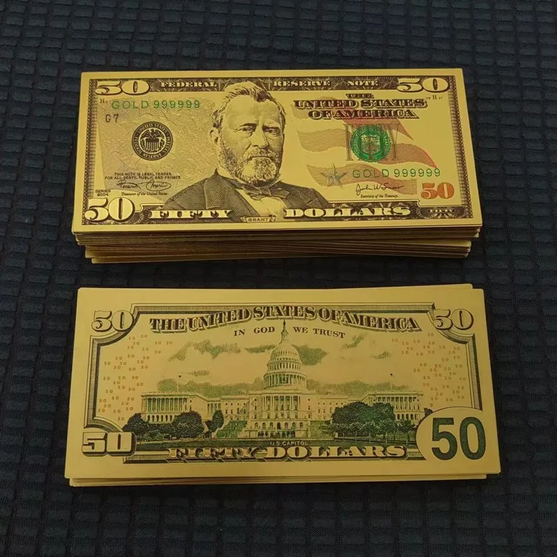 20~100pcs America 24k Gold Foil Banknotes 50 Dollars US Dollars  Golden USD Paper Money Banknotes Crafts for Collection