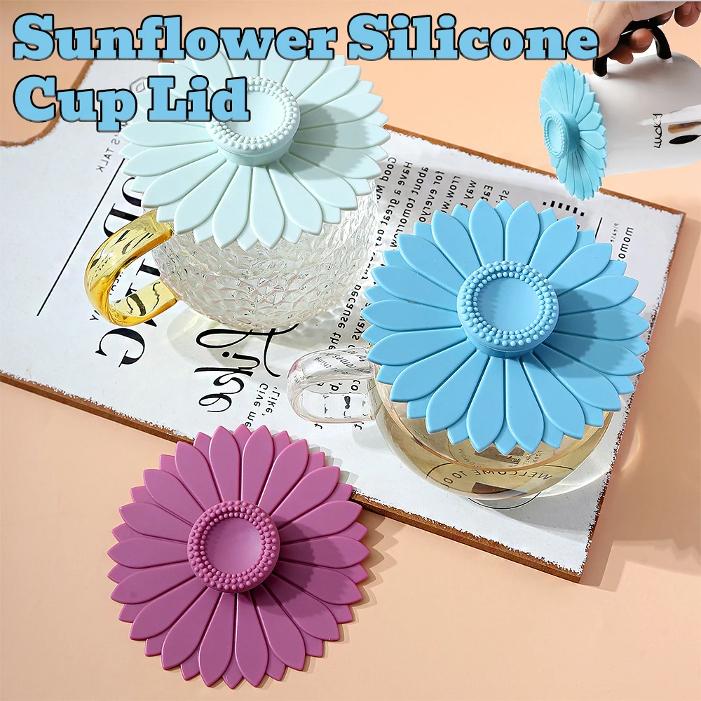Sunflower Silicone Cup Lid Winter Maintain Warmth Dustproof Drink Cups Cover Multifunctional Decor Desktop Cup Lid Holiday