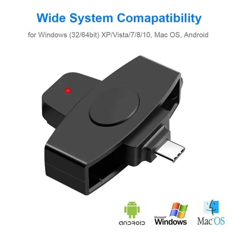 Inteligente USB Tipo-C Card Reader para Windows, Preto, Declaração de Imposto Bancário, Cartão SIM, IC Card, ID Card, Military Card Reader