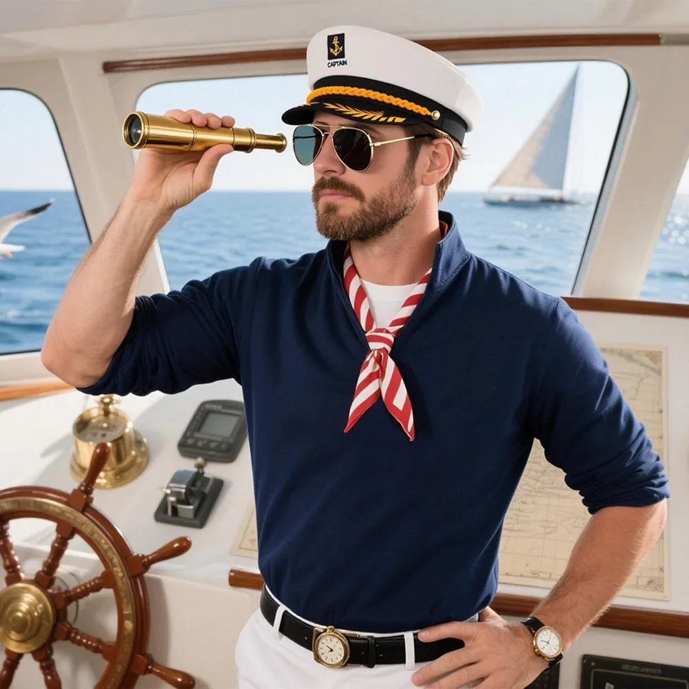 Yacht Captain Hat and Sunglasses Adult Sailor Hat for Men Women Party Adjustable Boat Halloween Costume Accessories Cosplay