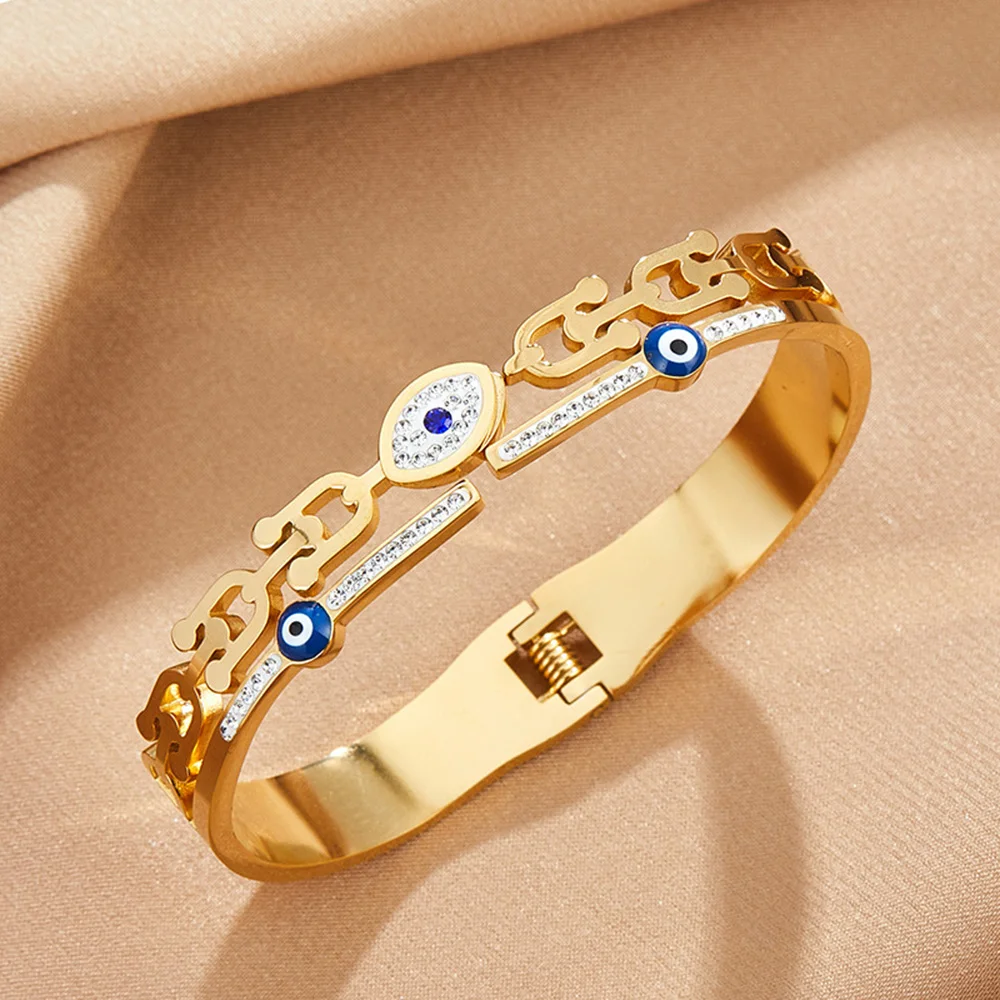 

Luxurious oil dripping eye of wisdom bracelet, evil eye stainless steel bracelet, new gold-plated silver sapphire bracelet