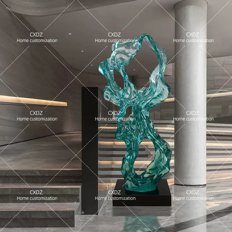 Large Transparent Resin Taihu Stone Sculpture Floor Ornament for Hotel Villa Courtyard Living Room Entrance Home Decor