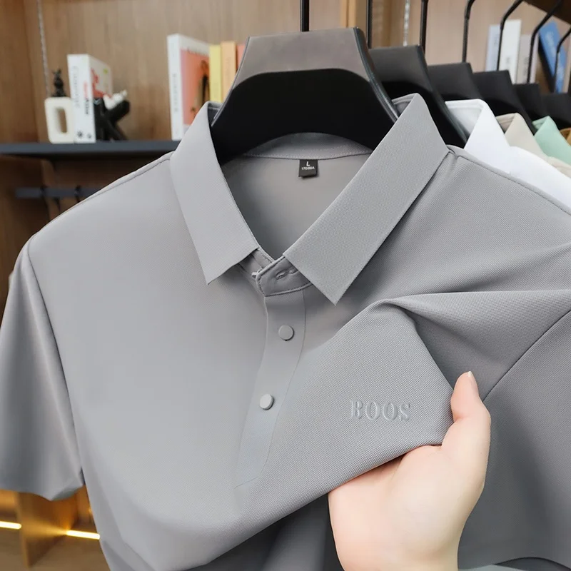 Sommermode Herren Kurzarm-Poloshirt mit Kragen, Knöpfen und Buchstabenprägung, Lässig, Atmungsaktiv, Minimalistisch, Einfarbig, Herrenbekleidung – Detail 24