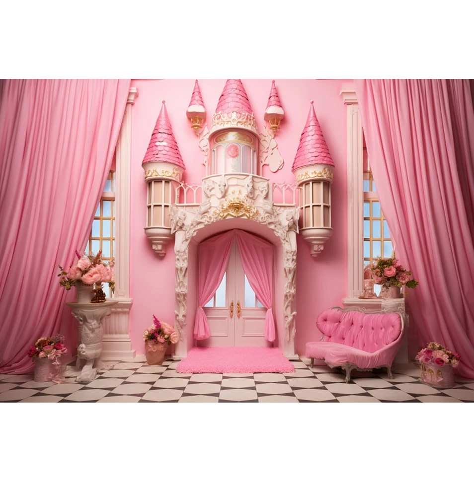 Pink Castle Backdrop Palace Interior Scene Princess Birthday Party Bride Portrait Wedding Photography Background Photostudio