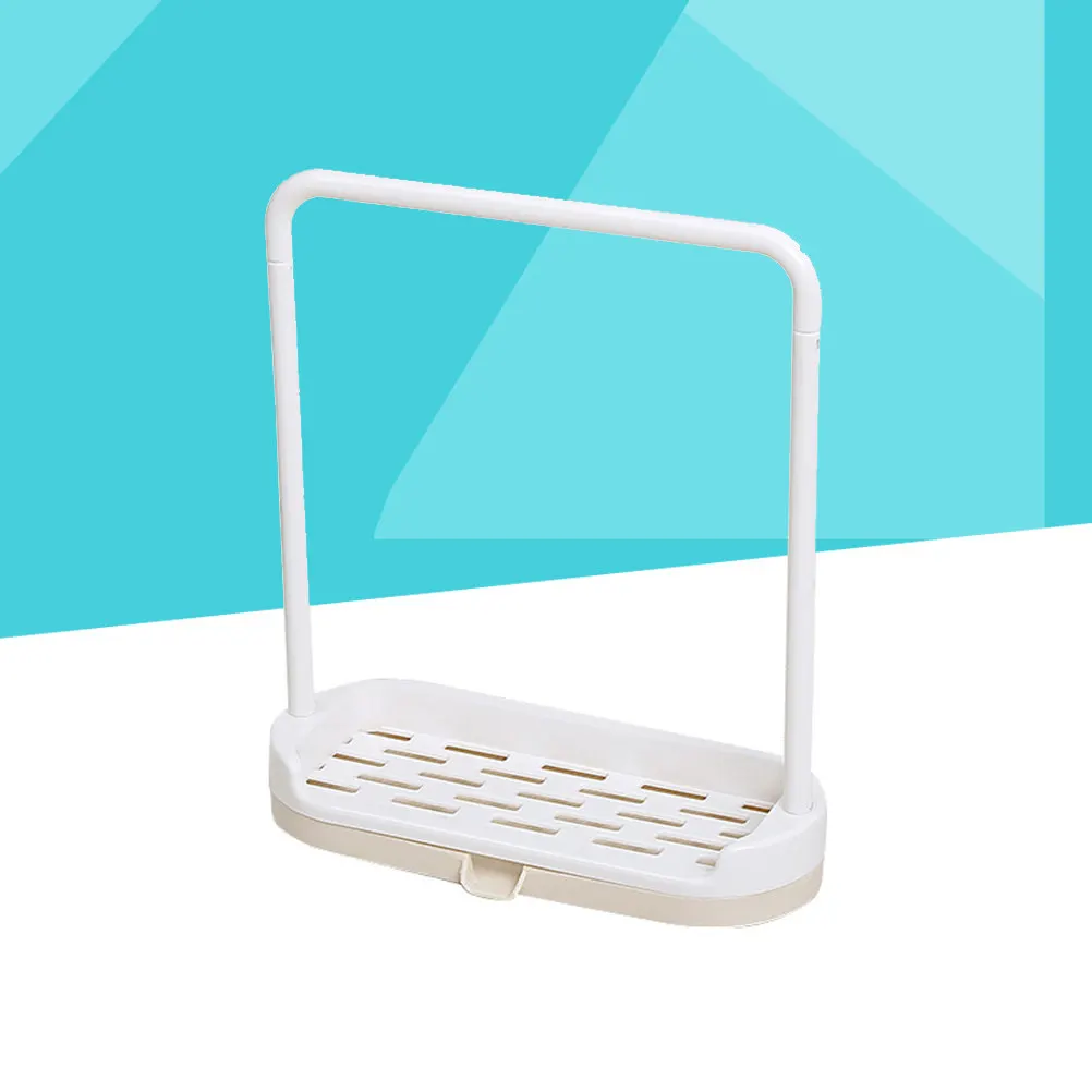Beige Hard Plastic Holder Kitchen Towel Rack Countertop Organizer Dishcloth Sponge Drying Stand Stable Base Removable Easy